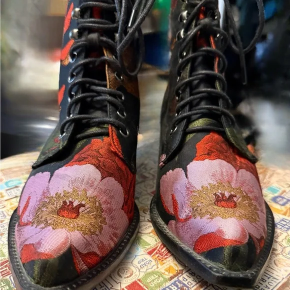 Free People, Brocade Floral Lace-Up Ankle Boots - Picture 6 of 12